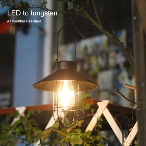 Solar Lantern Waterproof Vintage Metal Hanging Lantern Light with Tungsten Bulb Decorative Lamp for Graden Yard Patio