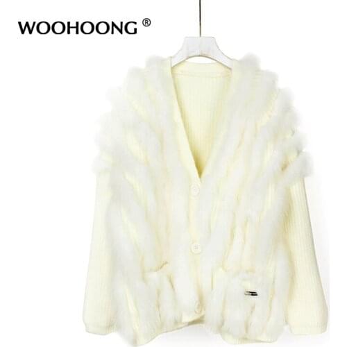 High Quality Women Knitted Fox Fur Strip Sewed Togehter Real Fur Coat Natural Fox Jackets Knit Sweater Sweater Coat Bat Version