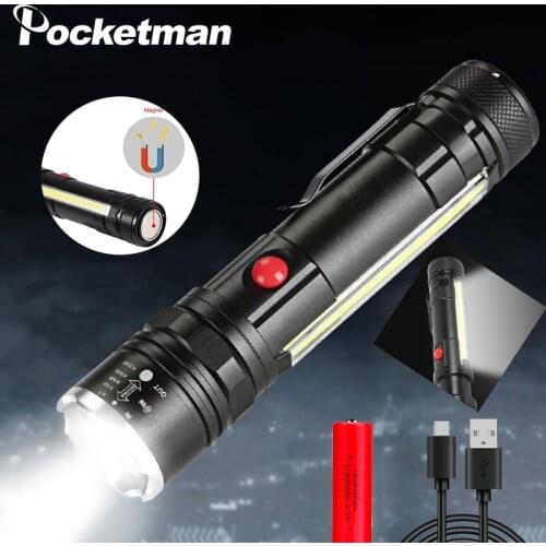 30000LM Super Bright LED Flashlight USB Rechargeable Long Shot Flashlight Zoomable LED Torch Lanterna COB Magnet Work Lamp