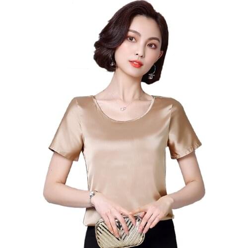 Women Summer Tops Chiffon Blouses And Shirts Ladies Imitation Silk Feminine Blouse Short Sleeve Blusas Femme Plus Size White Top
