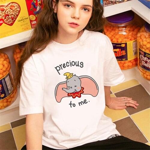 Disney Women Tshirt Anime Precious Dumbo To Me Letter Print Woman Short Sleeve Summer O-Neck Tee Tops For Female Harajuku Tees