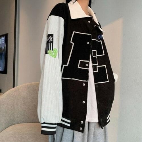 High Street Flocking Letter Embroidered Corduroy Baseball Jacket 2021 Hip Hop Unisex Bomber Jackets Lovers Streetwear Coats BF