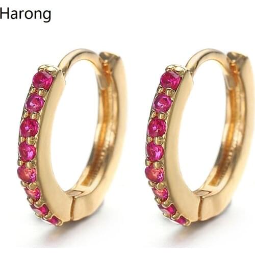 5/style Female Cute Hoop Earrings Colorful Round Zircon Crystal Copper Quality Earring For Woman Girl Aesthetic Jewelry Gifts