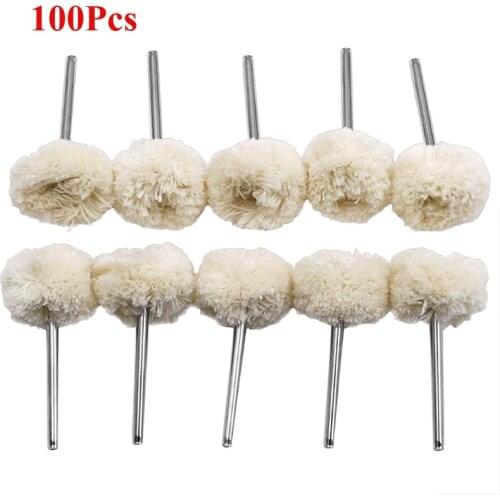 100Pcs Dremel Accessories 2.35mm/3.0mm Shank Wool Polishing Head Grinding Jewelry Metals Wheels Felt Brushes for Rotary Tool