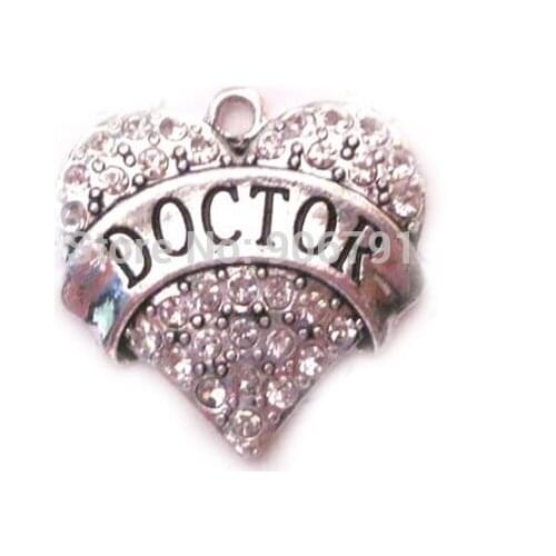 100pcs a lot rhodium plated fashion Doctor Crystal Heart Family Pendant accessories