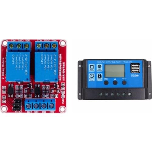 DC 24V 2 Channel Relay Module With Optocoupler Isolation & 20A 12V 24V Auto Work PWM Solar Charge Controller