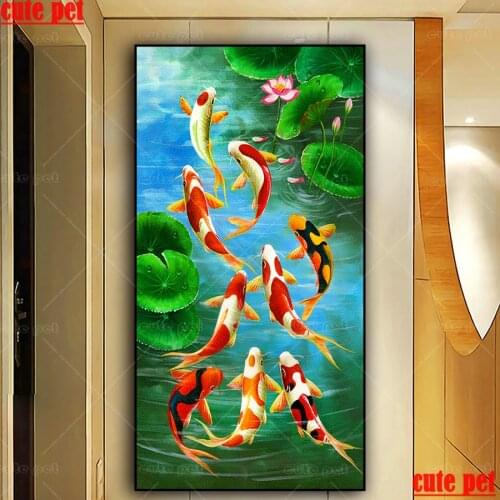 5d Diy diamond painting Cross Stitch olden carp koi fish lotus Draw full square drill embroidery rhinestone mosaic Decor large