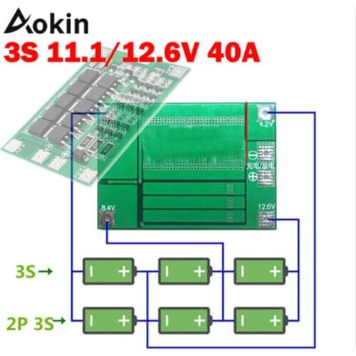 Aokin 3S 4S 40A BMS 11.1V 12.6V 18650 Lithium Battery Protection Board with Enhance/Balanced Version For Drill 40A 60A Current