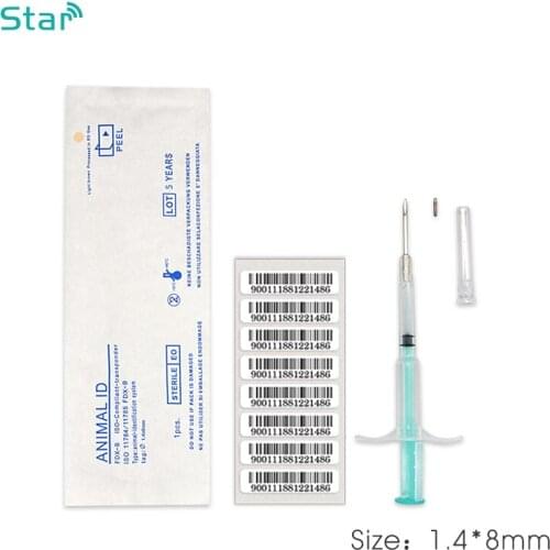 Pet Identification Tag Rfid Glass Tags 1.4*8mm with Syringe And Needle Set X80