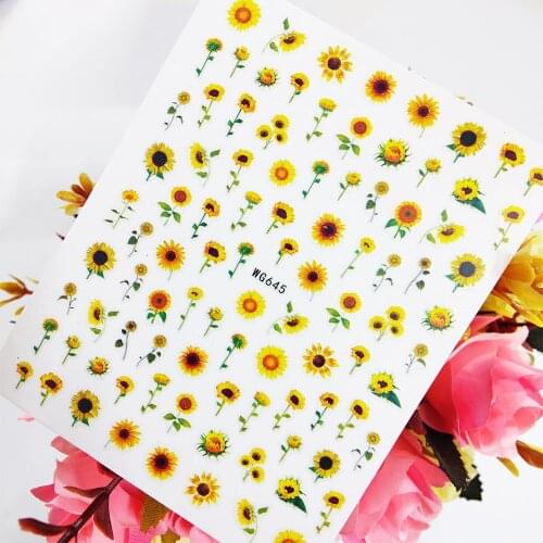 Brilliant Sunflower 3D Nail Sticker Art Slider Foil Design Watercolor Flower Nails Decoraciones Adhesive Manicure Accesorios