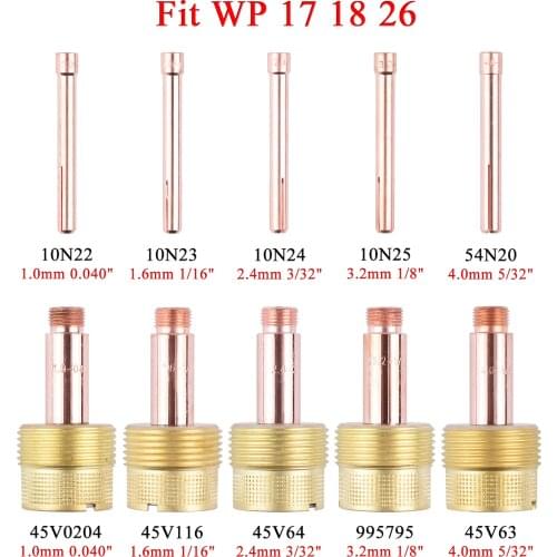 1.0/1.6/2.4/3.2/4.0mm Large TIG Collet Body Gas Lens Collet 10N22 10N23 10N24 10N25 54N20 45V0204 45V116 45V64 995795 45V64