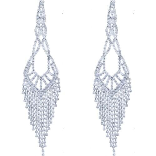 Chran Luxury Sparkling Rhinestone Wedding Earrings for Women Fashion Chandelier Dangle Long Tassels Bridemaids Earrings