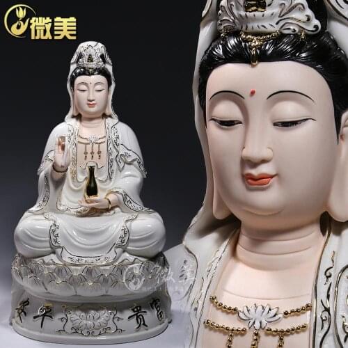 Dehua ceramics 12 inches to 18 inches Miaojin painting Guanyin Buddha Avalokiteshvara ornaments Buddhist supplies wholesale