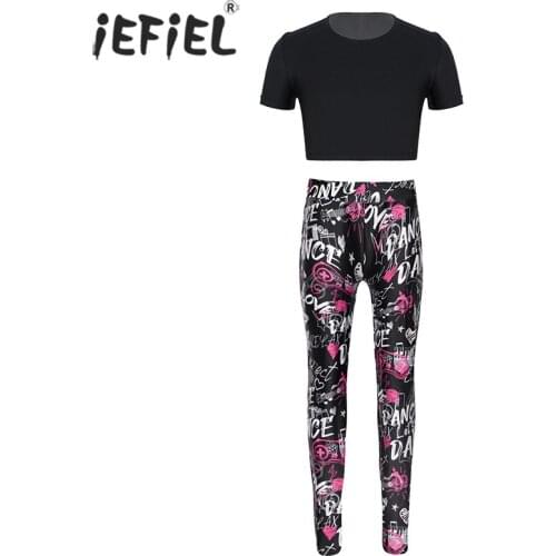 Kids Girl Gymastics Dancewear Workout Outfit Sport Suit Short Sleeves Tank Crop Top High Waist Letter Printed Leggings Pants Set