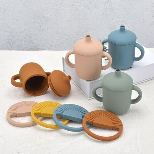 Baby Silicone Water Cups Teethers Set Training Drinking Straw Cup For Kids With Silicone Sippy Leakproof Cup BPA-free Baby Goods