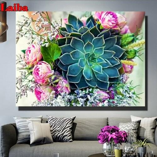 Diy 5D Diamond Embroidery Succulent plant flower painting Diamond Painting mosaic puzzle Cross Stitch Full Square round Drill