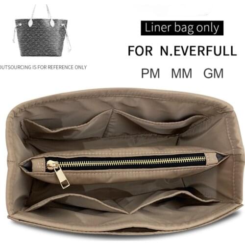 For Neverfull PM MM GM insert Bags Organizer Non-detachable zipper bag Organize Inner Purse Portable base shaper Premium nylon