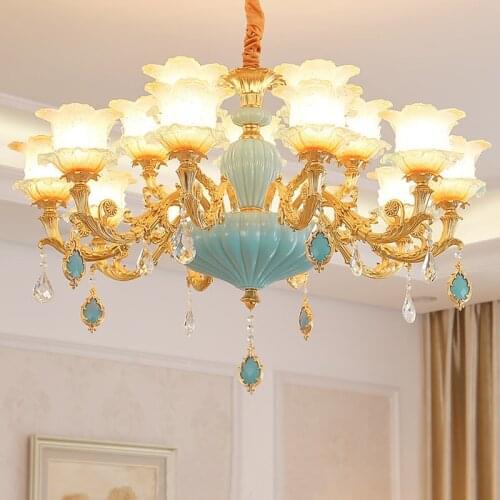 European ceramic zinc alloy crystal lamp 15/10/8/6 heads living room bedroom dining room pendant lamp