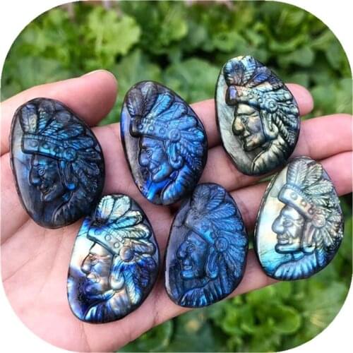 Labradorite Indian Statue Hand Carved Gemstone Natural Folk Crafts For Gifts