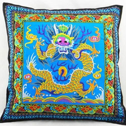 Chinese Handmade Ethnic Dragon Embroidered Cushion Home Deco 7color