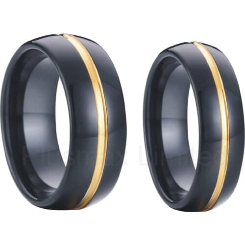 Pair matching couple wedding band promise ring set 8mm men 6mm women black tungsten carbide ring anillos fashion jewelry