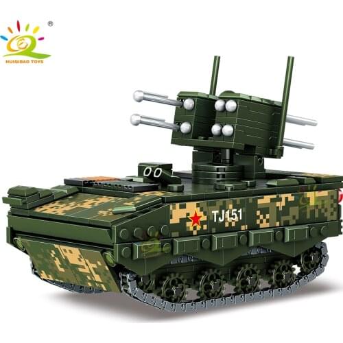 HUIQIBAO 581pcs Military Weapon Tank Model Building Blocks WW2 Car with Soldier Figures Army Brick Construction Toy For Children