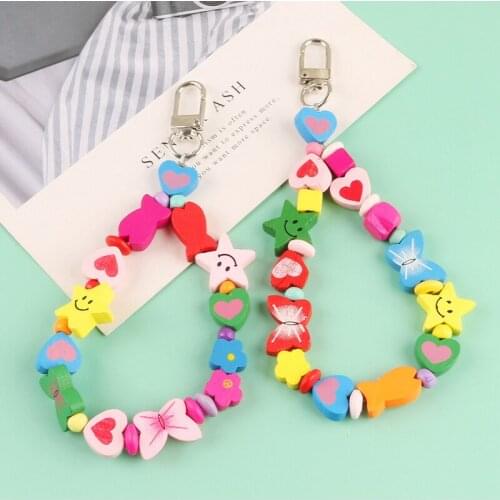 Creative Cartoon Butterfly Keychain Cute Bead Star Heart Building Block Key Ring for Girl Women Kids Bag Key Chains Gifts