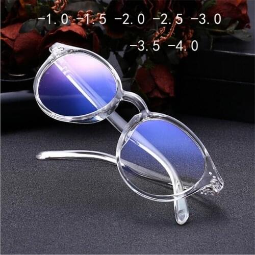 0 -1 -1.5 -2.0 To -4.0 Round Myopia Glasses Finished Women Men Short-sight Eyewear Nearsighted Spectacles Transparent Frame