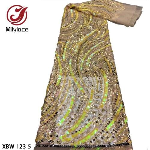 Sequin Lace for Party Dress Classic Embroidery Sequins Lace Fabric High Quality African Tulle Fabric XBW-123