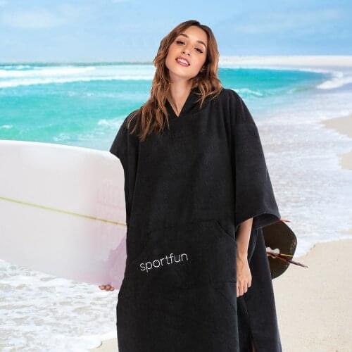 Hot Sell! 2021 new arrive SportFun Black half sleeve towel poncho hoodie boat coat with Embroidery logo