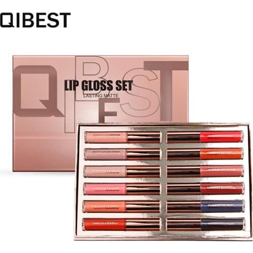 QiBest 24 Color 12pcs/lot Matte Lipstick Maquiagem Profissional Completa matte liquid lipstick For Gift box Liquid Lip Gloss