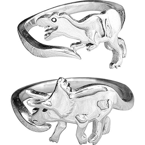 Goth Cute Dinosaur Rings Silver Color Men Punk Simple Engagement Jewelry Statement Women Opening Adjustable Animal Rings Gift