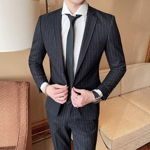 Jacket+ Pant Design Suit Men Fashion 2021 New Business Formal Wear Men Striped Suit Slim Fit Wedding Suits For Men 4XL-M