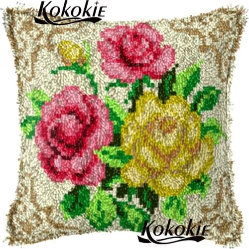 Latch Hook pillow kits cross stitch fabric flowers Throw Pillow Embroidery Set Crocheting Rug Yarn Pillowcase embroidery carpet