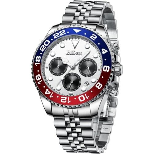 Original BIDEN 0037-2 New Watches Men Luxury Brand Chronograph Male Sport Watches Waterproof Stainless Steel band Men Watch