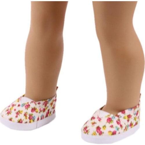 Canvas Shoes Elastic Band Printed Flowers Shoes For 18 Cm Doll Baby Generation Inch Girl`s New For Our Born &43 S3D8