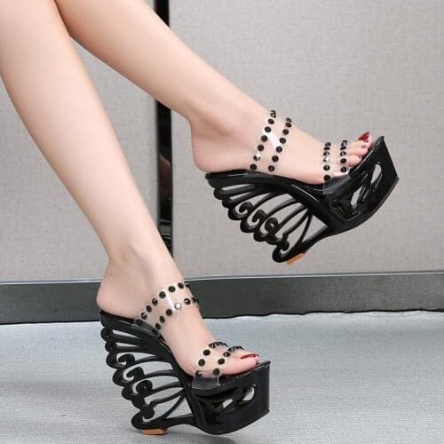 Sexy super high heel wedge sandals summer 14cm platform slippers fashion large size 34-41 womens shoes