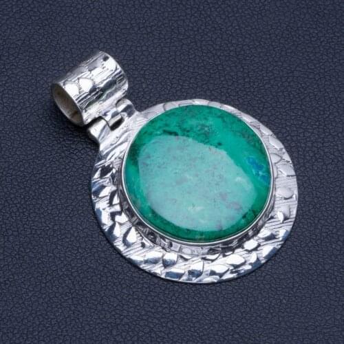 Natural Chrysocolla Punk Style 925 Sterling Silver Pendant 1 1/2" R0402