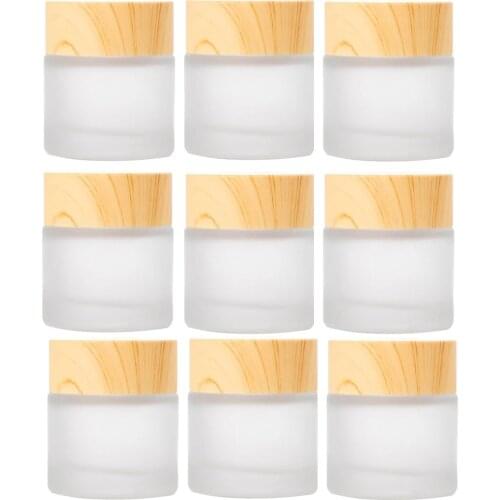 9pcs/lot 5ml Frosted Glass Refillable Cream Bottle Jar with Wood Grain Screw 5cc Empty round Cosmetic Facial Care Storage Pot