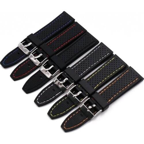 Mens silicone strap buckle 20mm22mm24mm watch accessories sports waterproof stitching rubber strap women watch men band