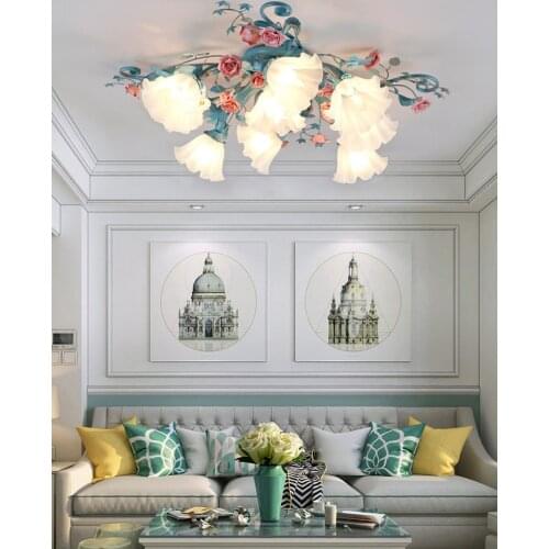 Romantic Ceiling Lights Idyllic Living Room Lamps Rose Nordic Flower And Grass Ceiling Lamp Mediterranean Princess Bedroom Light