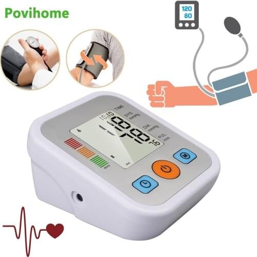1Set Blood Pressure Monitor Portable Tensiometer Arm Voice Sphygmomanometer Automatic Digital Heart Rate Detection Pulse Meter