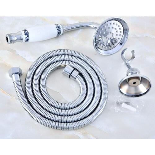 HotelSpa Chrome 59" Extra Long Flexible Tube Stretchable Hose Pipe & Ceramic Hand Spray Shower Head + Adjustable Holder Dhh026