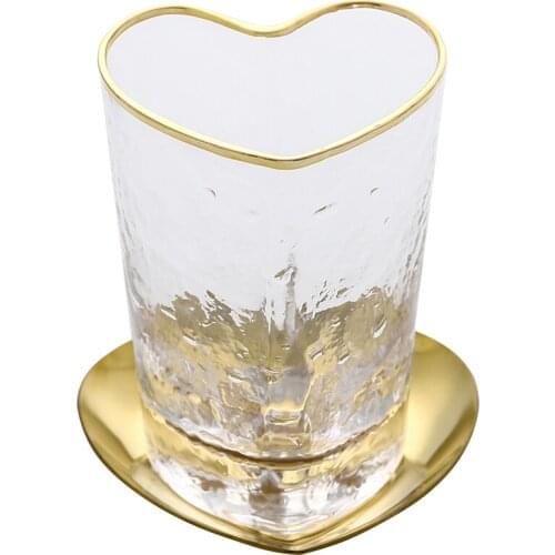 Heart Shaped Glass Cup With Tray Bathroom Accessories Set Transparent Glass Toothbrush Cup Tooth Bucket Creative Golden Storage