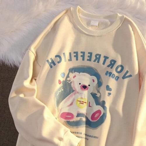 Hip Hop Kawaii Bear Letter Printing Sweatshirt American Casual Harajuku Pullovers 2021 Autumn New Korean Fashion Teens Clothes