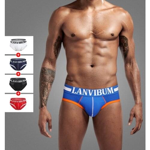 Lanvibum briefs jockstrap swimwearmen mens low-waisted triangle pants mesh holes and cotton U convex bag triangle pants large