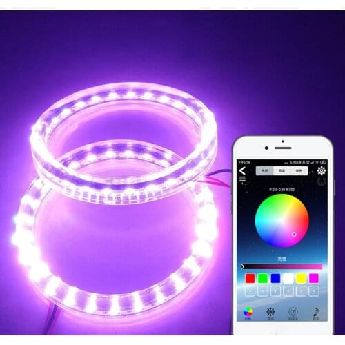 Universal 2pcs 80mm RGB LED Angel Eye Ring Halo Lights Lamps DRL Headlight Bluetooth APP Control Fit for iOS Android