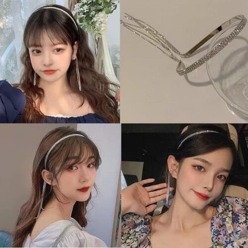 Korean New Ins Shiny Rhinestone Headband Women Girls Tassel Hairband Super Fairy Hair Hoop Bezel Party Hair Accessories