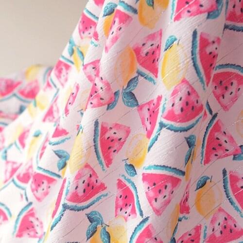 High quality light pleated thin pure cotton tissu Watermelon lemon Silver Stripe patchwork skirt shirt clothing fabric