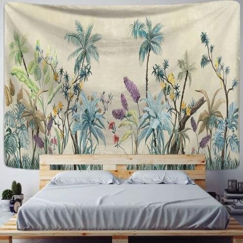 Green Color Bird Floral Tree Tapestry Home Kawaii Room Decor Aesthetic Wall Tapestry Hippie Decoration Polyester Small Tapestry